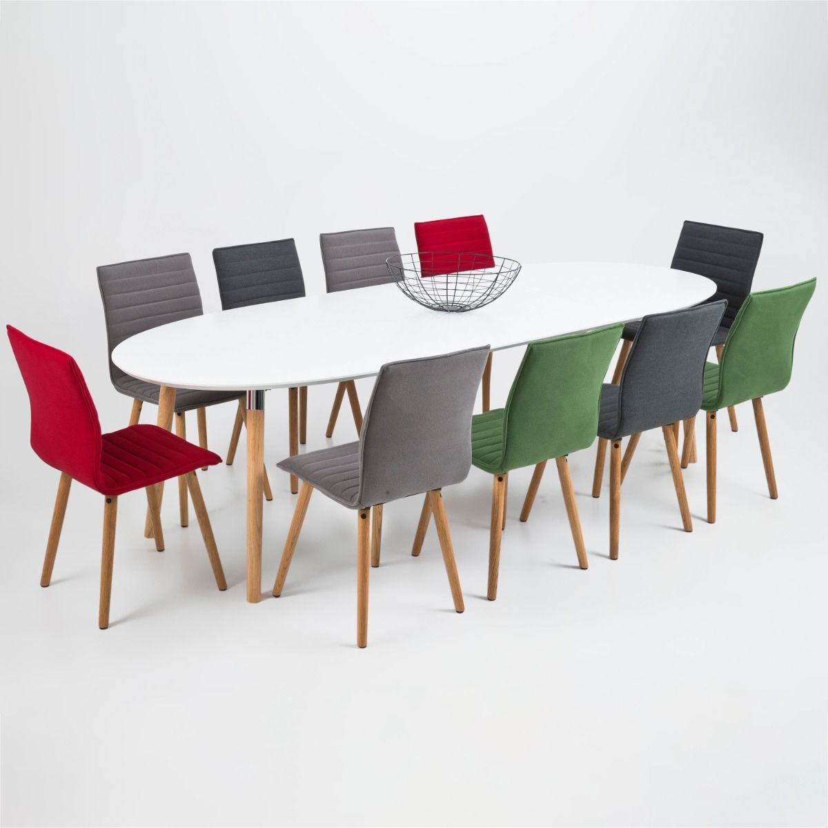 Belina Oval Dining Table in White & Oak