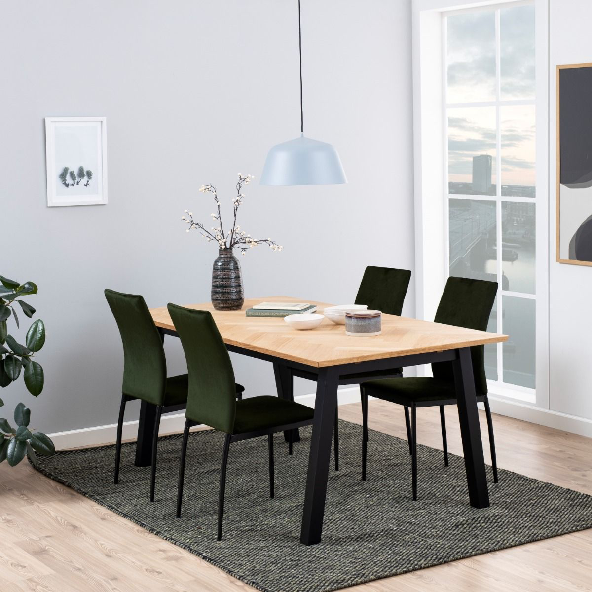 Brighton Dining Table in Oak with Herringbone Effect Small