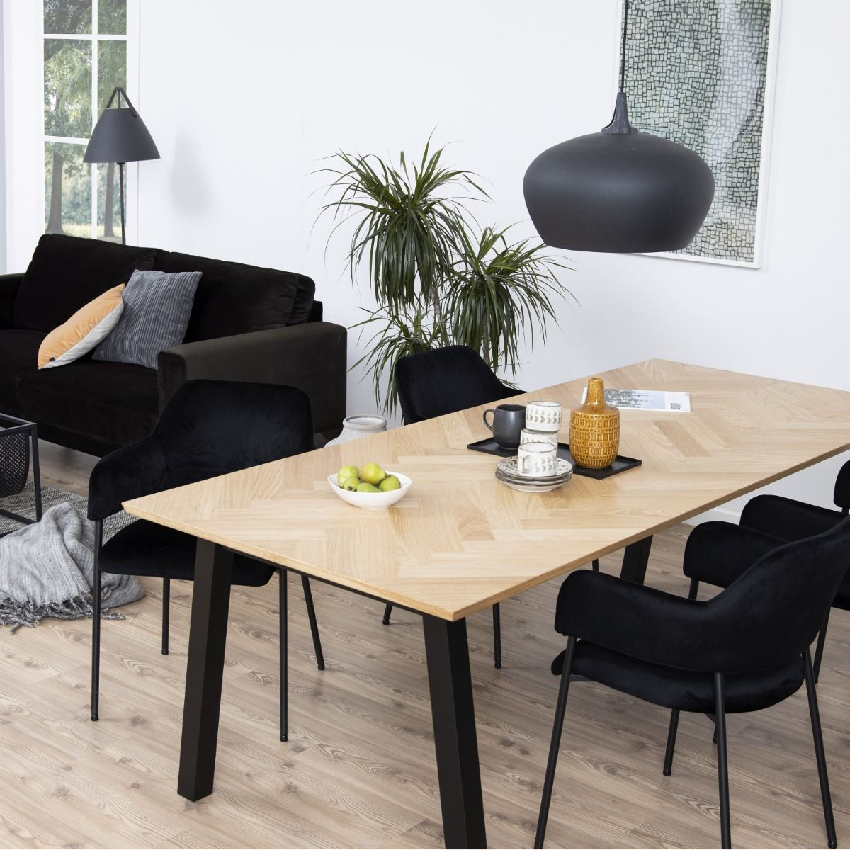 Brighton Dining Table in Oak with Herringbone Effect Large