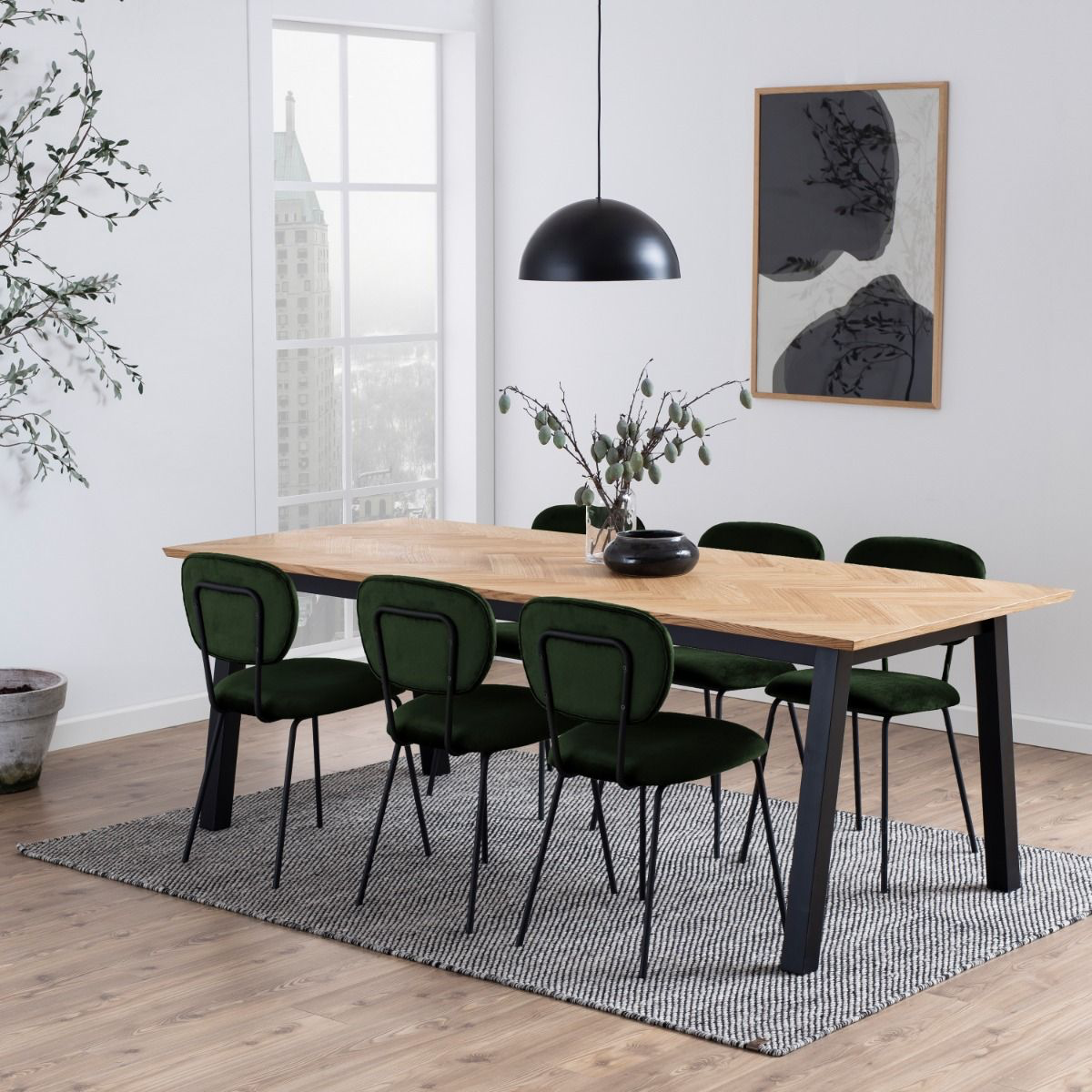 Brighton Dining Table in Oak with Herringbone Effect Large