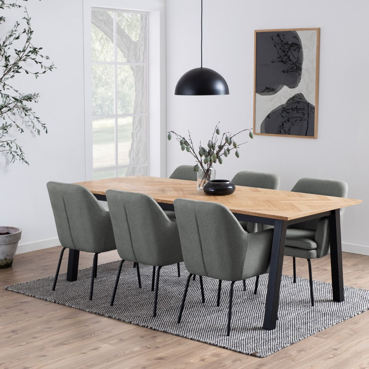 Brighton Dining Table in Oak with Herringbone Effect Large