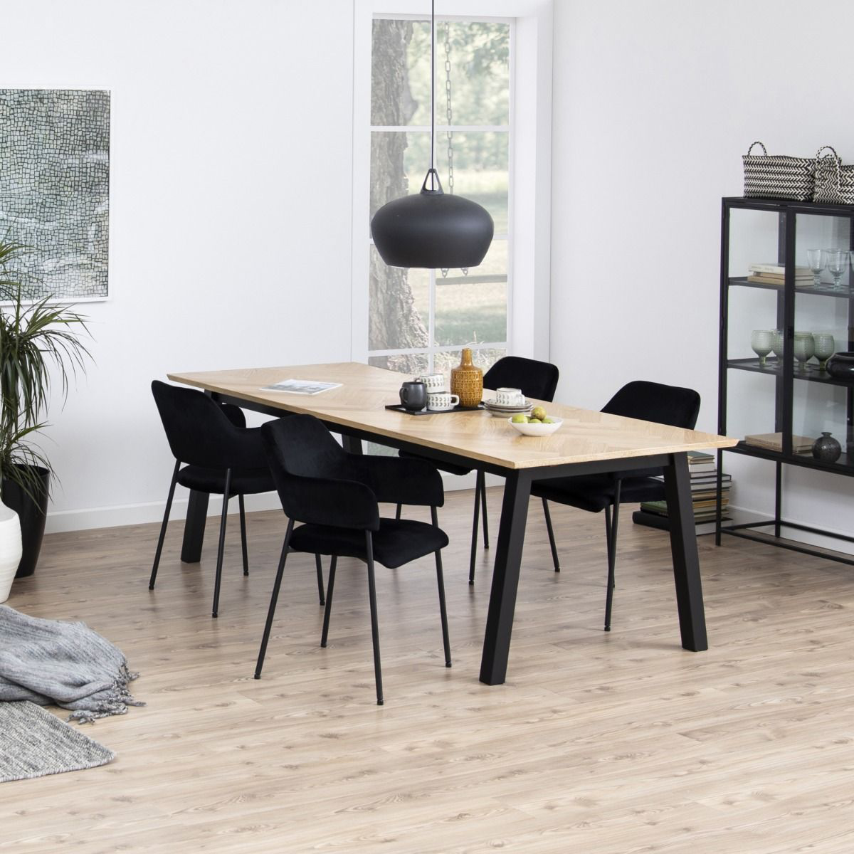 Brighton Dining Table in Oak with Herringbone Effect Large