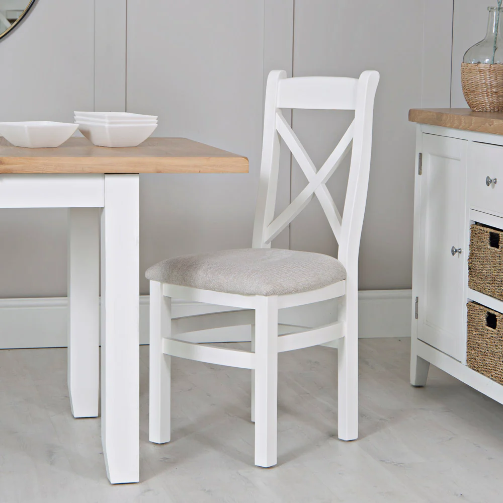 Cross Back Fabric Dining Chair White