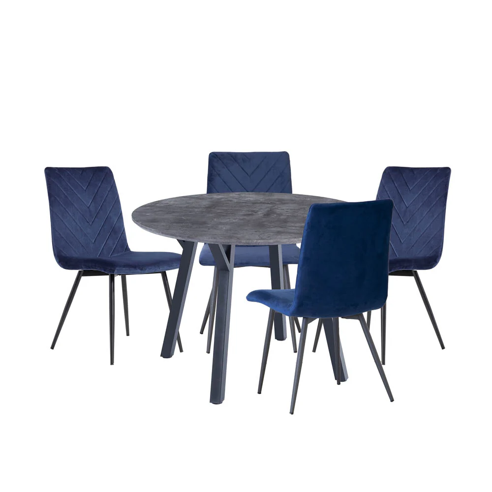 Concrete Dining Set With 4 Blue Chairs