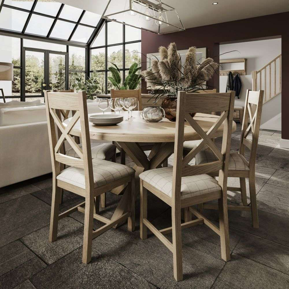 Large Round Dining Table Smoked Oak