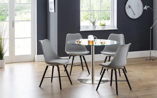 Milan Round Glass Brushed Steel Pedestal Table